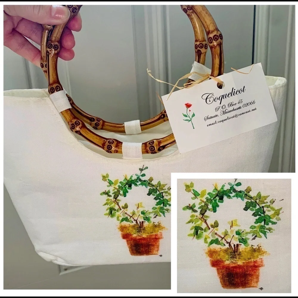 Coquelicot || NWT Bamboo Double Top Handle & Topiary White Small Satchel Bag - Picture 2 of 8